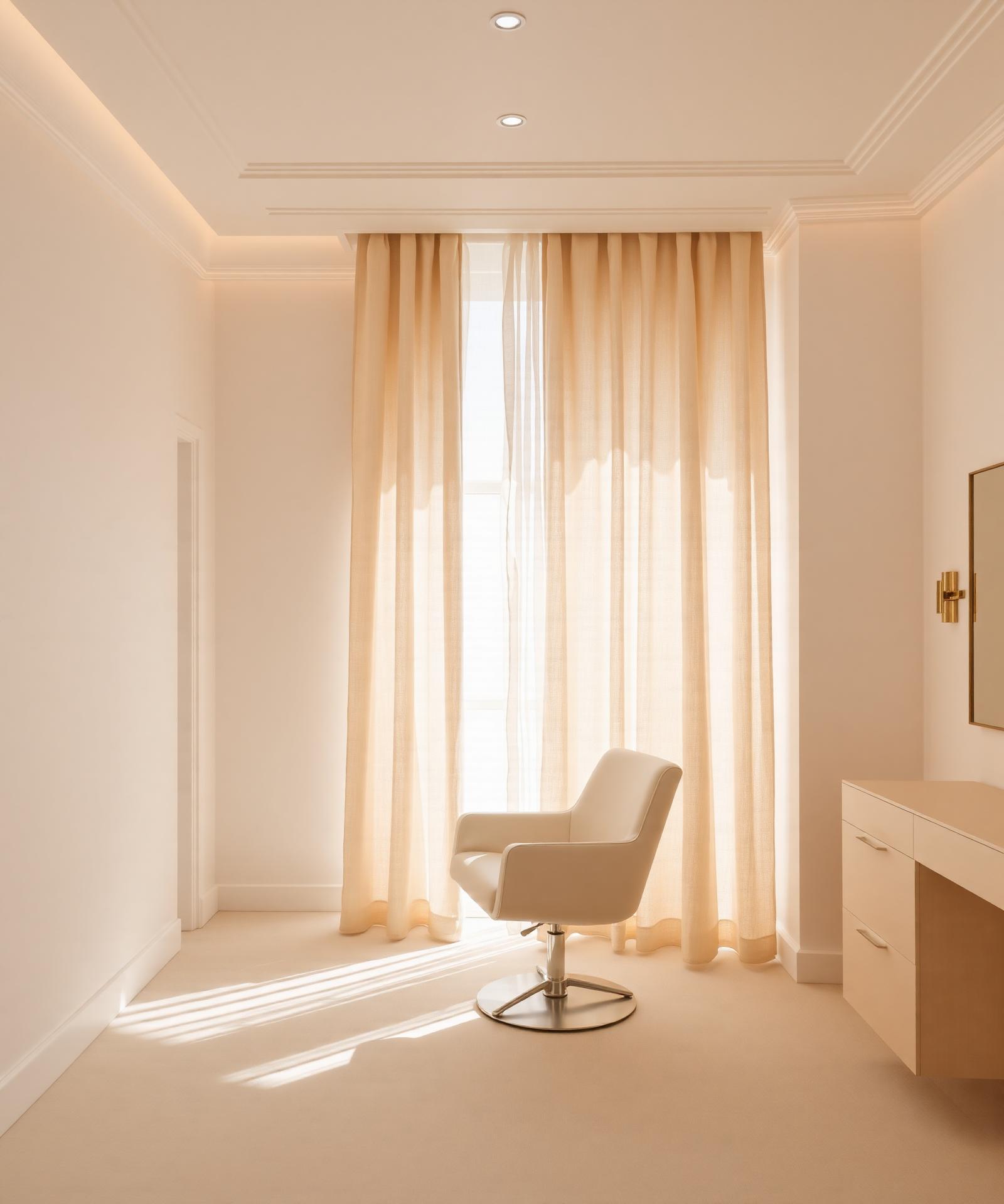 Serene cream-toned interior of Aura Strand wellness studio